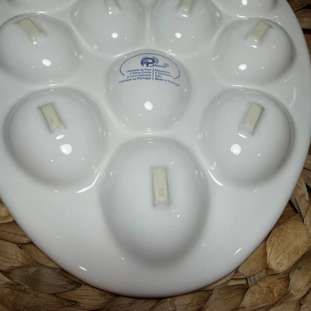 FP Home White Ceramic Deviled Egg Platter 12 Slot Serving Dish Made in Portugal